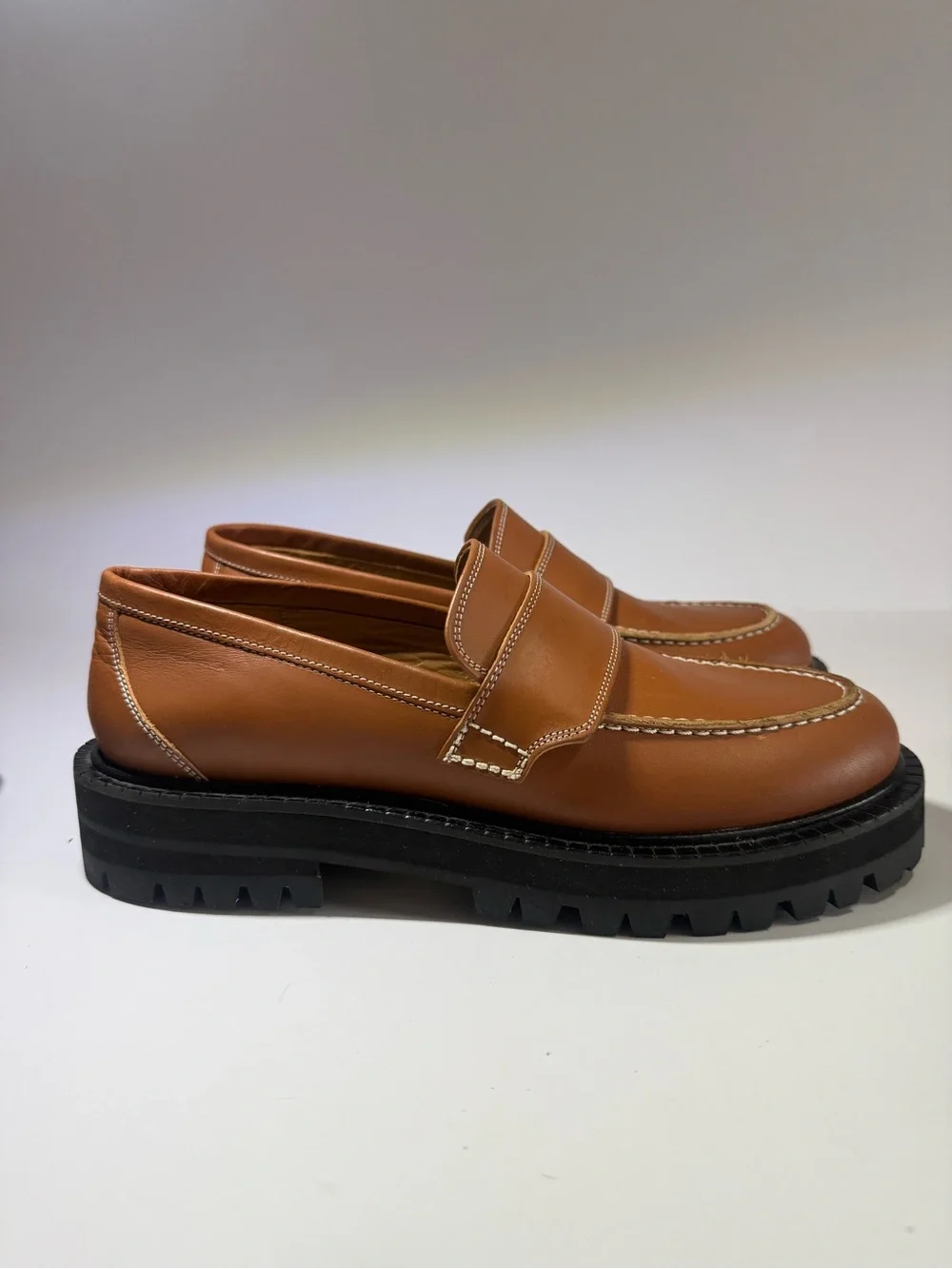 ATP ATELIER Tan Leather Lug-Sole Penny Loafers size6.5